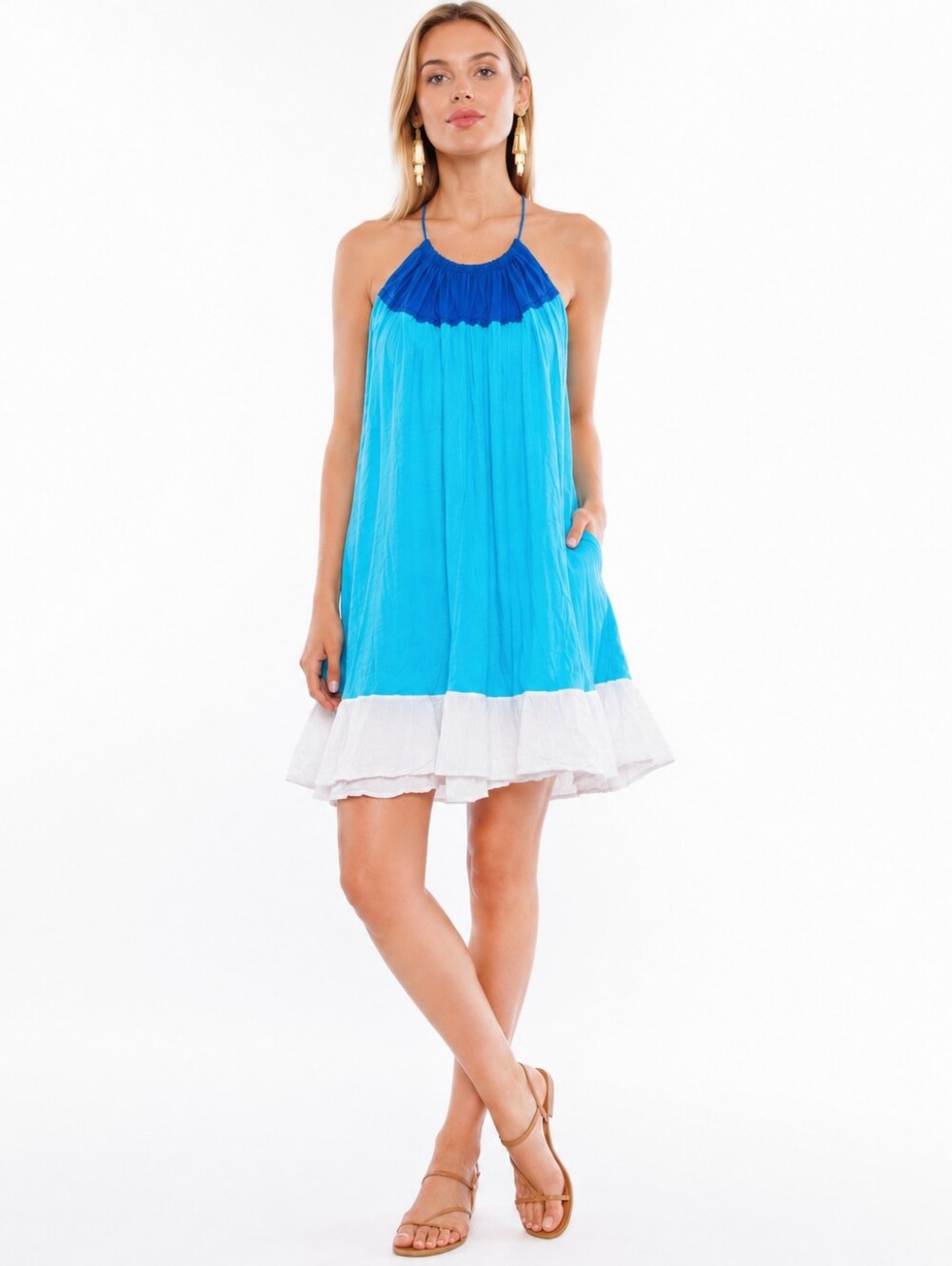 Calypso Colorblock Racerback Mini Swing Dress in Azure Blur